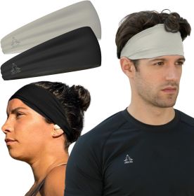 Sweat Band Workout Headbands for Women and Men - Sweatbands for Men - Moisture Wicking Sports Sweat Bands Headbands for Women, Running,Cycling,Yo (Color: 1-Black & 1-Gray)