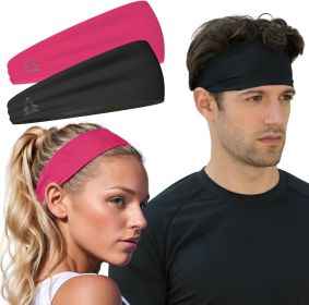 Sweat Band Workout Headbands for Women and Men - Sweatbands for Men - Moisture Wicking Sports Sweat Bands Headbands for Women, Running,Cycling,Yo (Color: [2-Pack] 1-Black & 1-Very Berry)